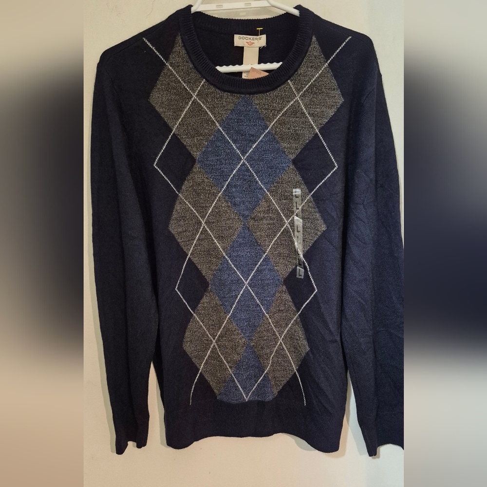 Men's Argyle Sweater - Navy and Gray Sz.L NWT